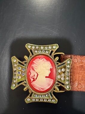 Linea Pelle Red and Brown Cameo Belt 37 in Boho Victorian